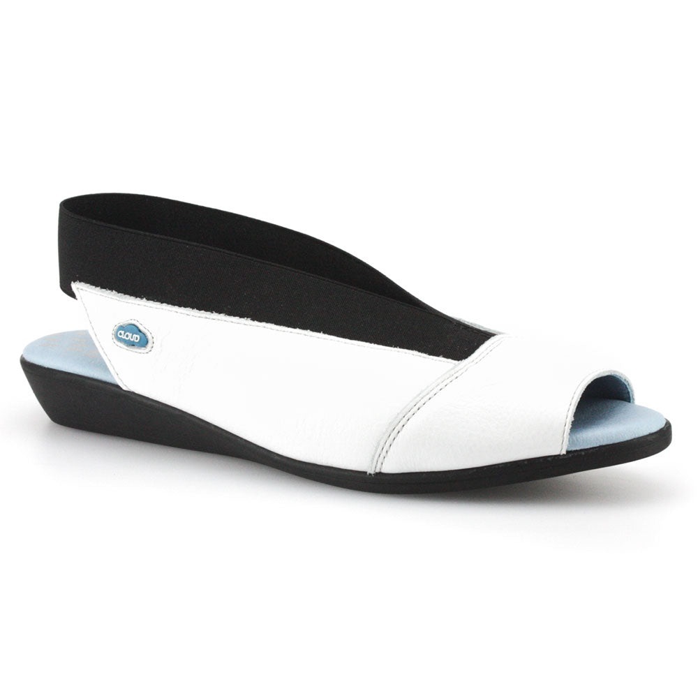 CLOUD Caliber Low wedge slip on sandals white leather black straps comfort 9 EUC